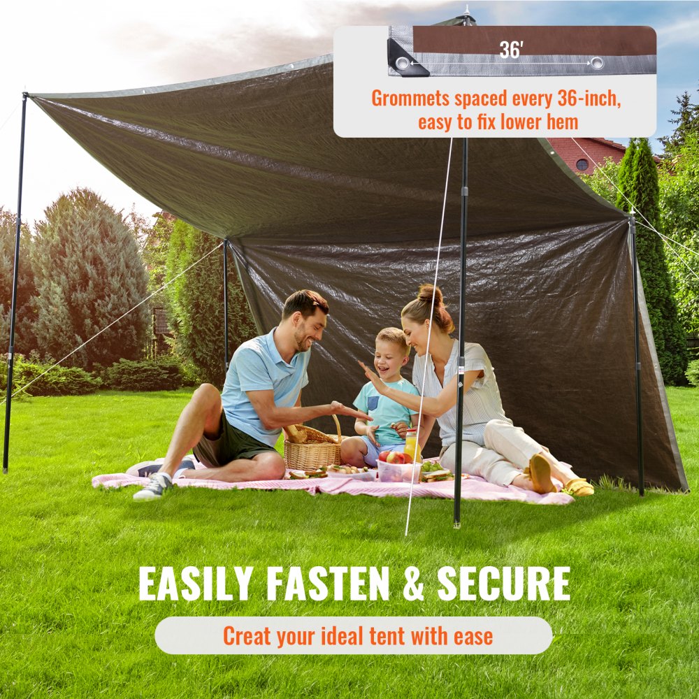 VEVOR Tarp 10x12 ft, Waterproof Plastic Poly Tarp Cover 10 Mil, Multi Purpose Tear UV and Temperature Resistant Outdoor Tarpaulin with High Durability Reinforced Grommets (Silver/Brown)