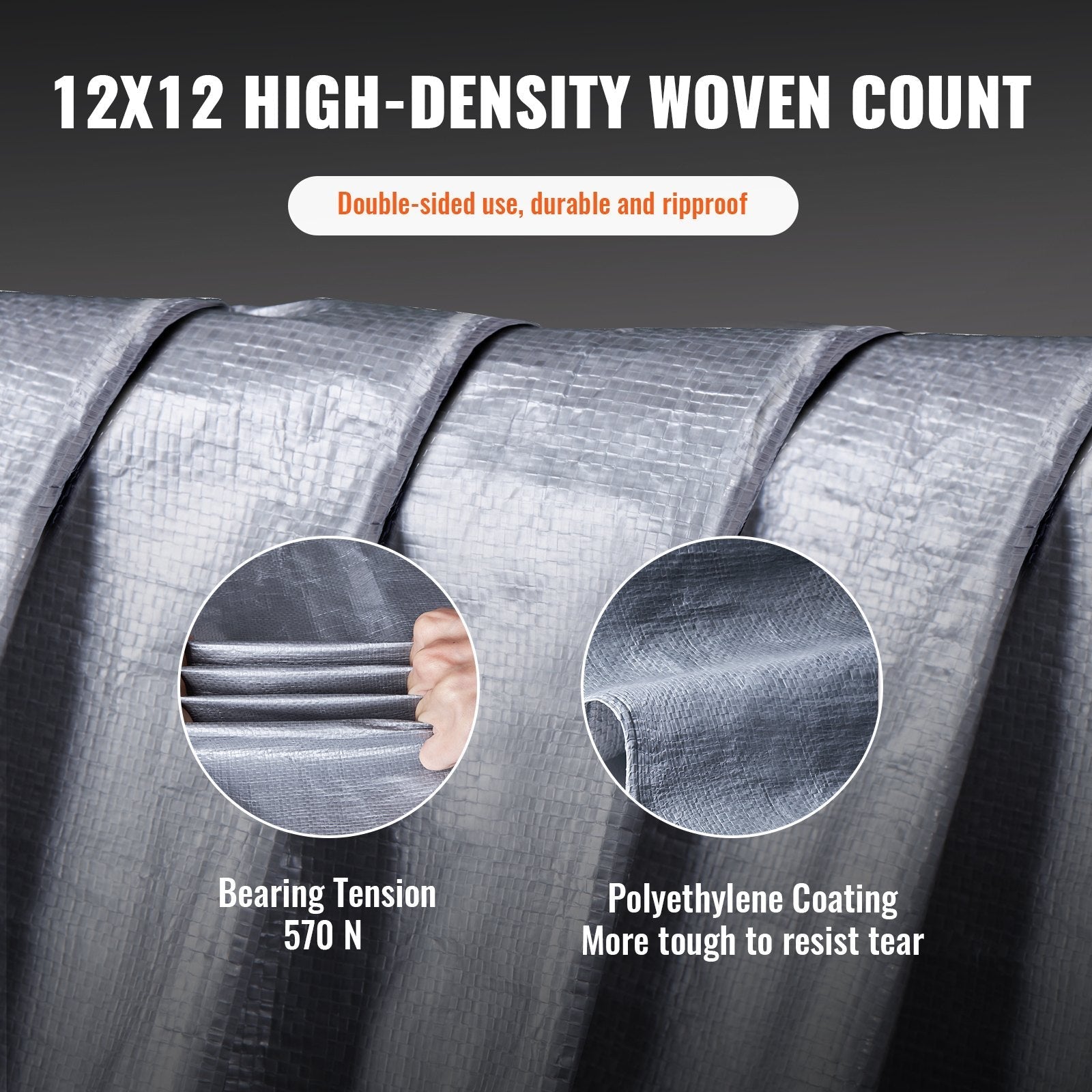 VEVOR Tarp Waterproof 16x20 ft, Plastic Poly Tarp Cover 10 Mil, Multi Purpose Tear UV and Temperature Resistant Outdoor Tarpaulin with High Durability Reinforced Grommets (Silver/Brown)