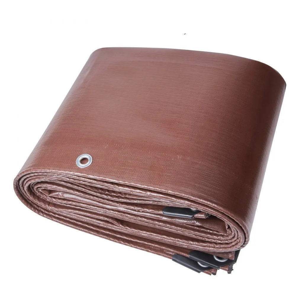 VEVOR Tarp 20x40 ft 16 Mil Extra Thick, Waterproof Poly Plastic Tarps Cover, Multi-Purpose Outdoor Tarpaulin with Grommets & Reinforced Edges for Truck, RV, Boat, Camping (Brown)
