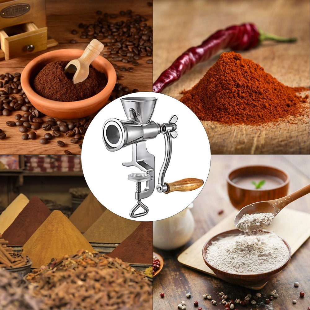 VEVOR Manual Grain Grinder, Stainless Steel Manual Grain Mill,Countertop Clamp Design Manual Coffee Bean Grinder,Wooden Handle Wheat Grinder Hand Crank For Grinding Coffee Beans Corn Wheat