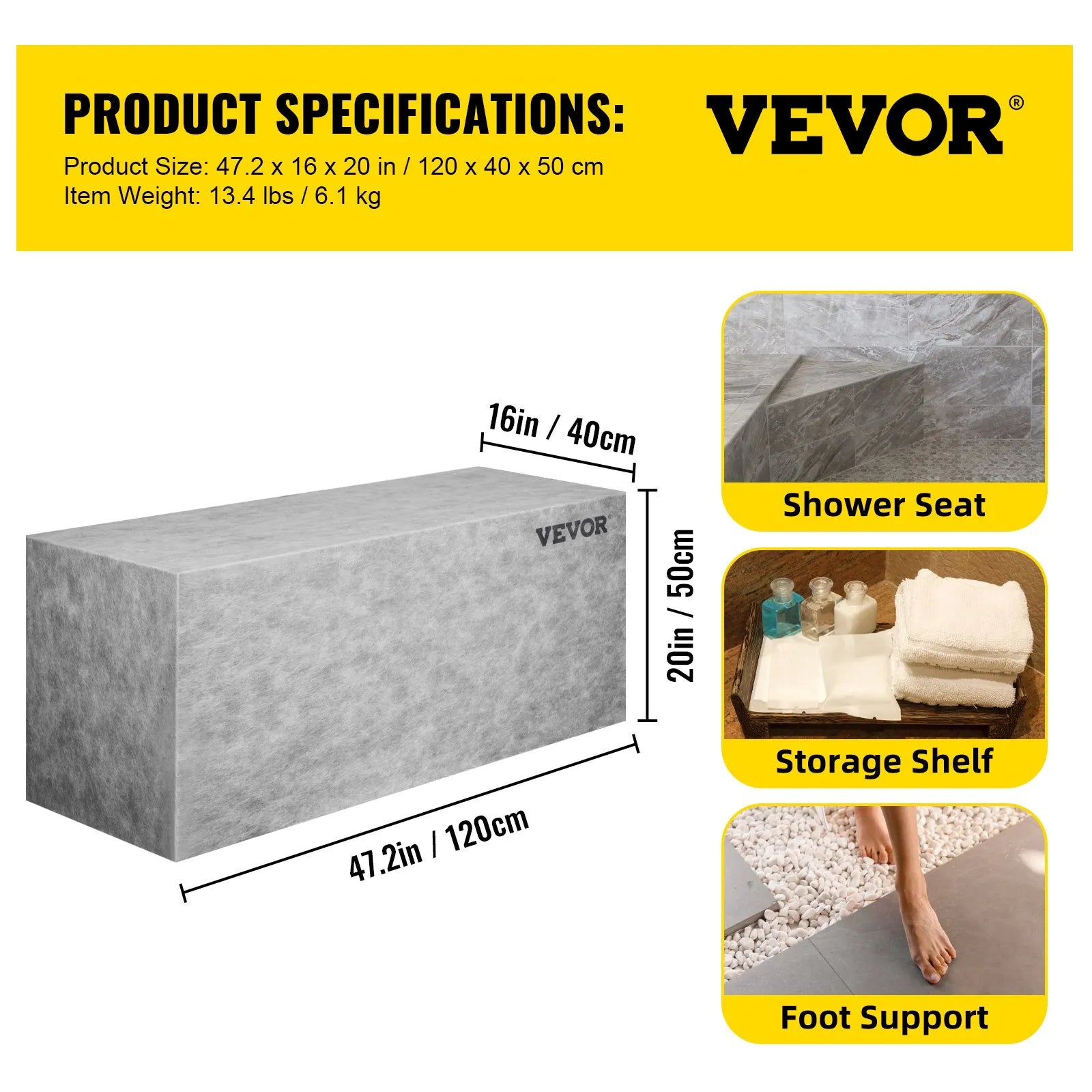 VEVOR Tile Shower Seat, 47.2