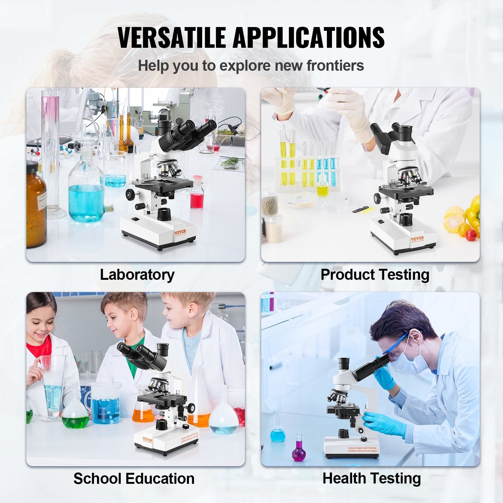 VEVOR Compound Trinocular Microscope, 40X-5000X Magnification, Trinocular Compound Lab Microscope with LED Illumination & External Interface, Two-Layer Mechanical Stage, Includes Microscope Slides
