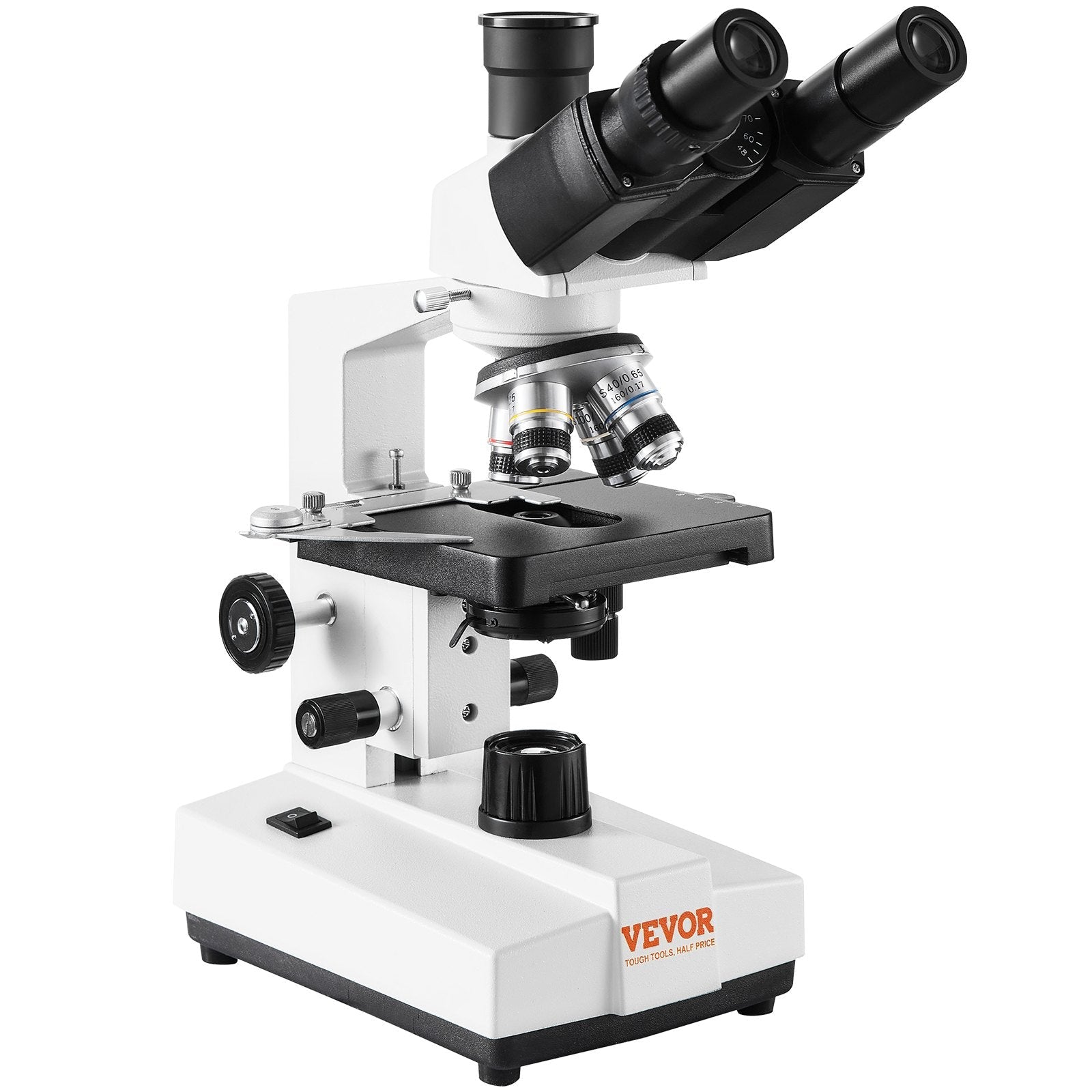 VEVOR Compound Trinocular Microscope, 40X-5000X Magnification, Trinocular Compound Lab Microscope with LED Illumination & External Interface, Two-Layer Mechanical Stage, Includes Microscope Slides