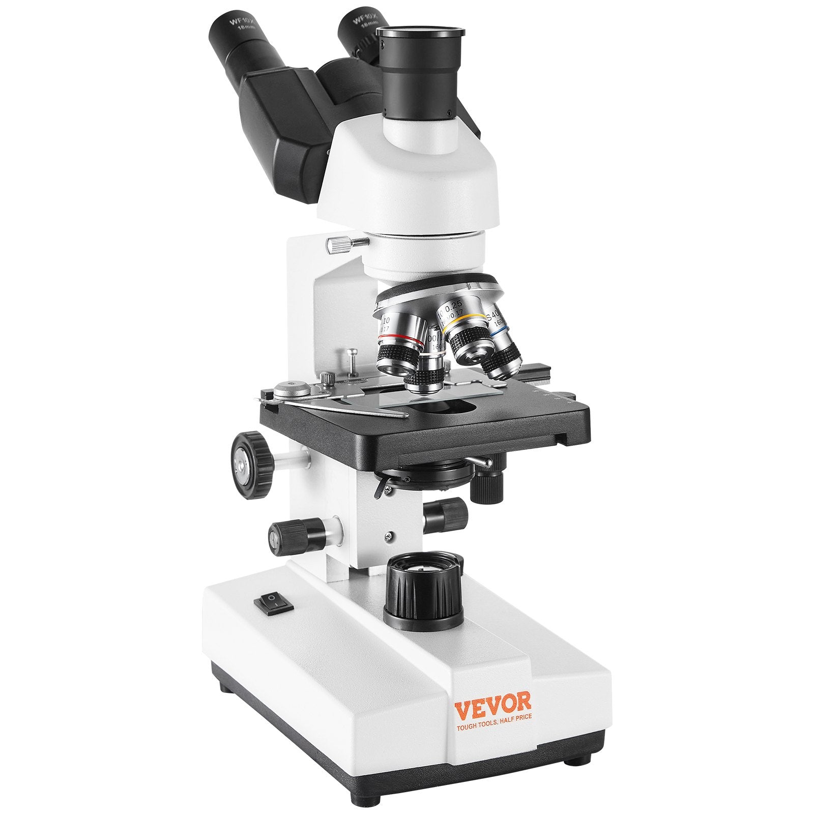 VEVOR Compound Trinocular Microscope, 40X-5000X Magnification, Trinocular Compound Lab Microscope with LED Illumination & External Interface, Two-Layer Mechanical Stage, Includes Microscope Slides