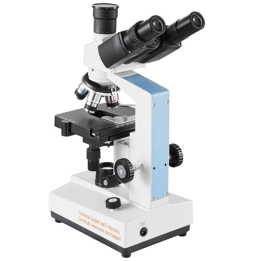 VEVOR Compound Trinocular Microscope, 40X-5000X Magnification, Trinocular Compound Lab Microscope with LED Illumination & External Interface, Two-Layer Mechanical Stage, Includes Microscope Slides