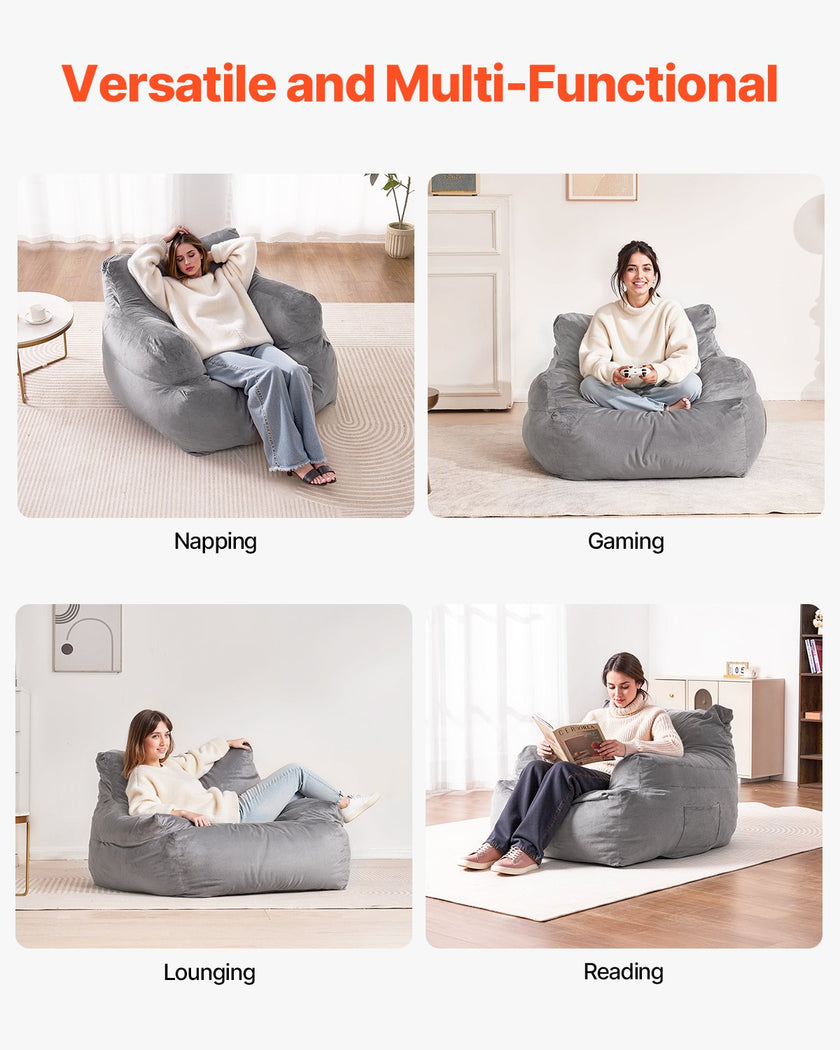 VEVOR Bean Bag Chair BeanBag Sofa Chair with Armrests for Adults Plush Grey
