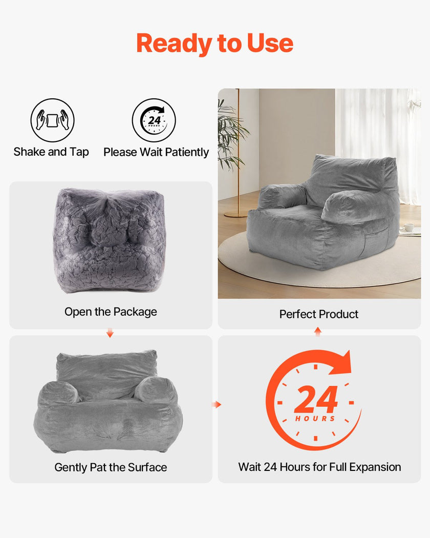 VEVOR Bean Bag Chair BeanBag Sofa Chair with Armrests for Adults Plush Grey