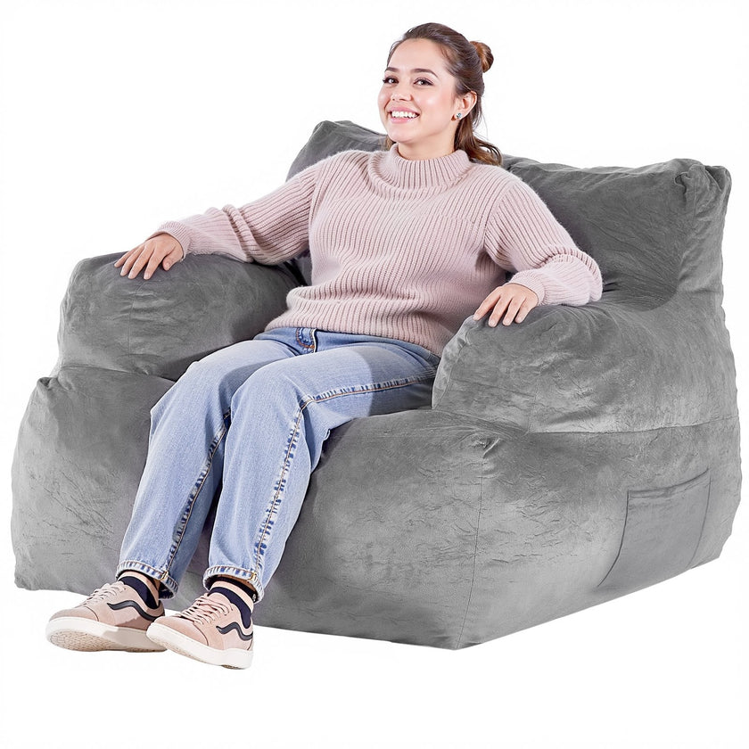 VEVOR Bean Bag Chair BeanBag Sofa Chair with Armrests for Adults Plush Grey