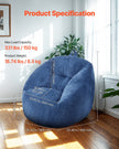 VEVOR 3 feet Bean Bag Chair with Soft Armrests and Storage Pocket Blue