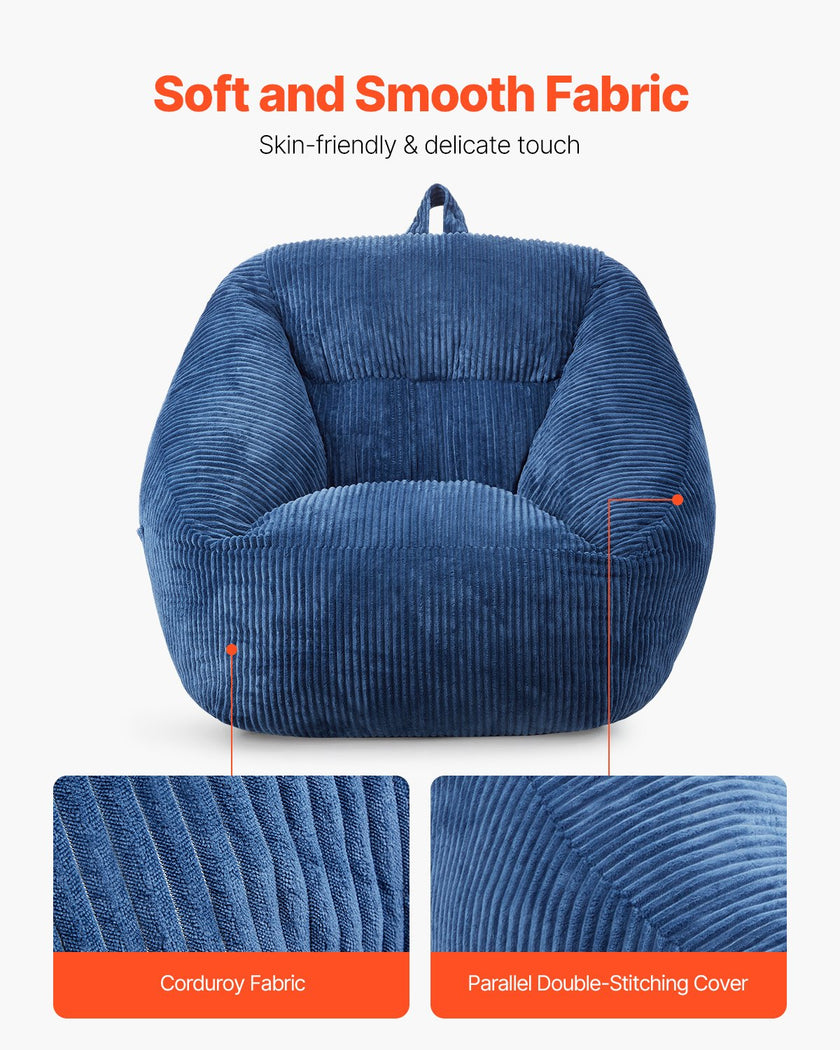 VEVOR 3 feet Bean Bag Chair with Soft Armrests and Storage Pocket Blue