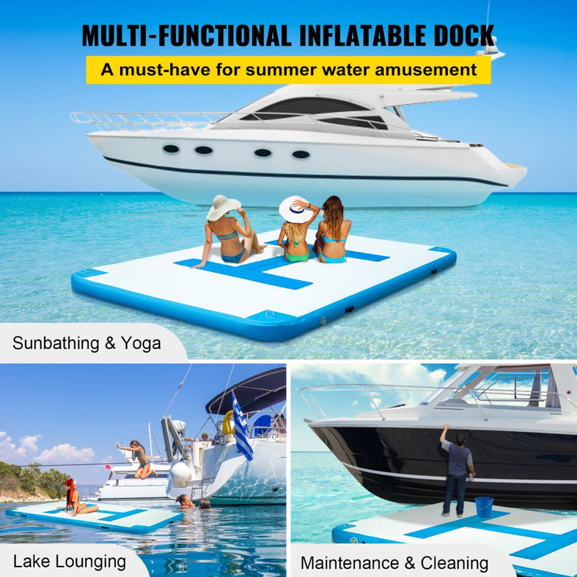 VEVOR Inflatable Floating Dock 10 x 6.5 ft, Inflatable Dock Platform with Electric Air Pump, Inflatable Swim Platform  6 Inch Thick, Floating Dock  5-6 People, Floating Platform for Pool Beach Ocean