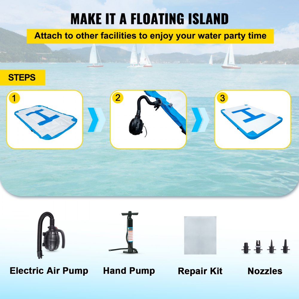 VEVOR Inflatable Floating Dock 10 x 6.5 ft, Inflatable Dock Platform with Electric Air Pump, Inflatable Swim Platform  6 Inch Thick, Floating Dock  5-6 People, Floating Platform for Pool Beach Ocean