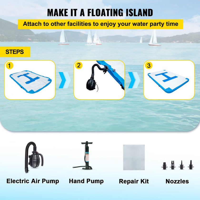 VEVOR Inflatable Floating Dock 10 x 6.5 ft, Inflatable Dock Platform with Electric Air Pump, Inflatable Swim Platform  6 Inch Thick, Floating Dock  5-6 People, Floating Platform for Pool Beach Ocean