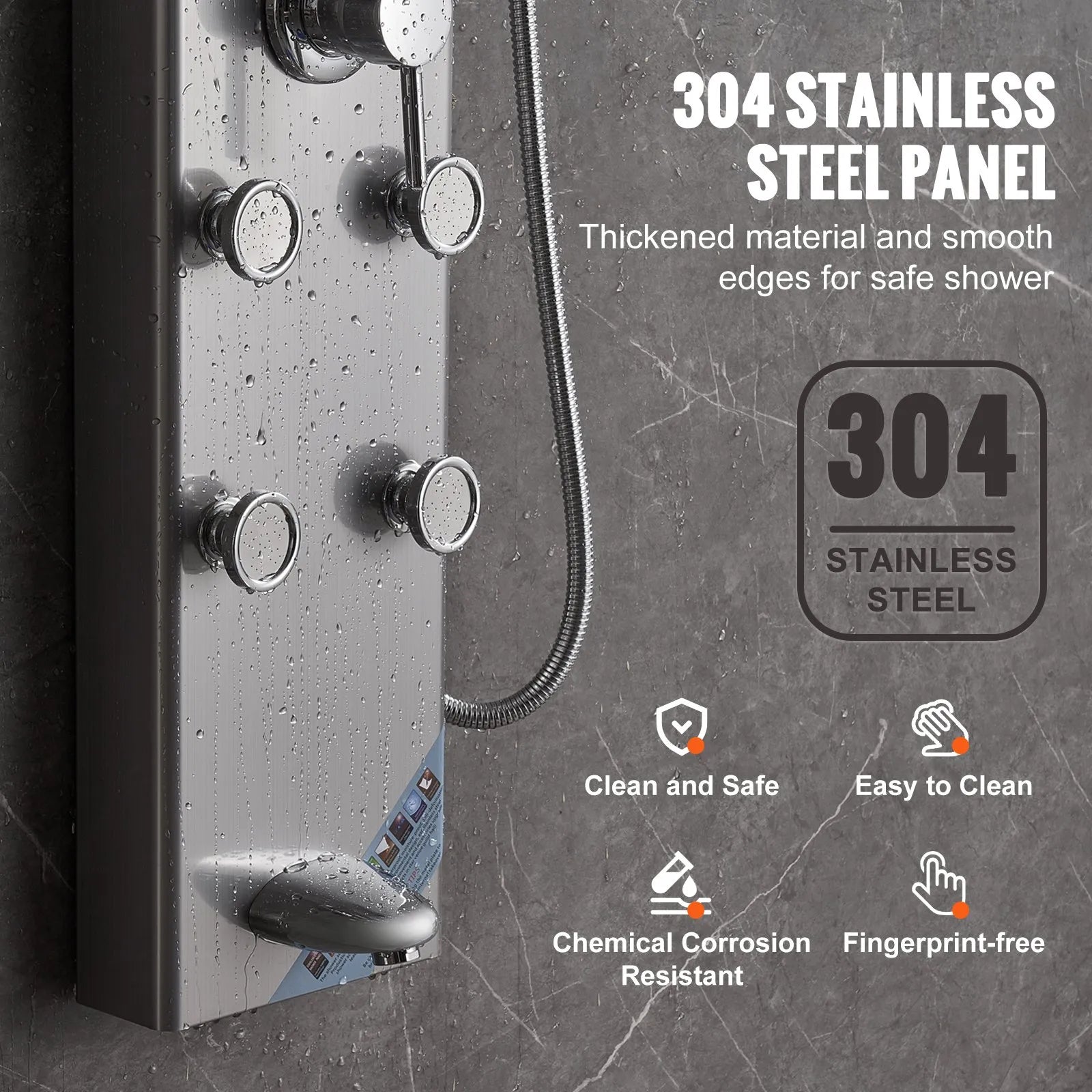 VEVOR Shower Panel System, 6 Shower Modes, Digital Display Shower Panel Tower, Rainfall, 8 Massage Jets, Tub Spout, 3-Setting Handheld Shower Head 59