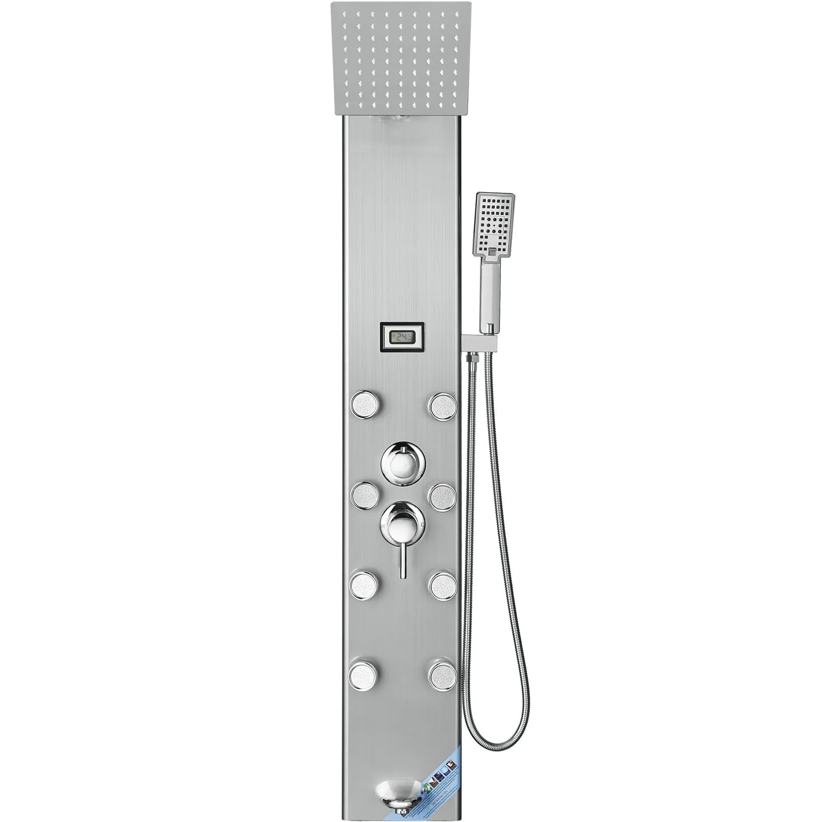 VEVOR Shower Panel System, 6 Shower Modes, Digital Display Shower Panel Tower, Rainfall, 8 Massage Jets, Tub Spout, 3-Setting Handheld Shower Head 59
