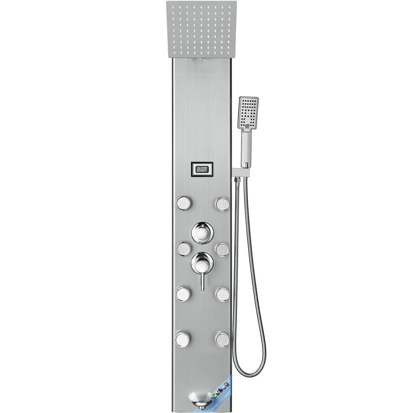 VEVOR Shower Panel System, 6 Shower Modes, Digital Display Shower Panel Tower, Rainfall, 8 Massage Jets, Tub Spout, 3-Setting Handheld Shower Head 59
