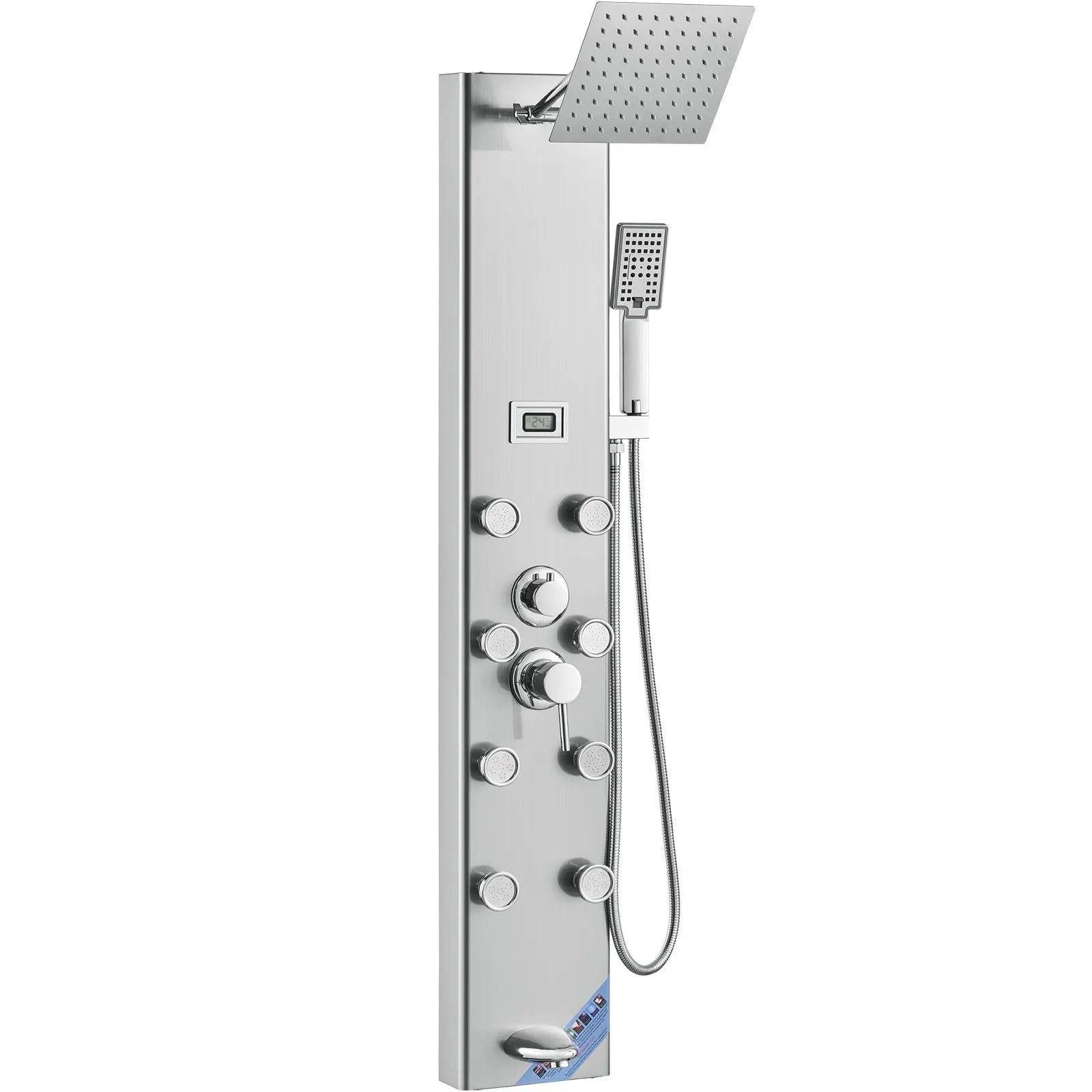VEVOR Shower Panel System, 6 Shower Modes, Digital Display Shower Panel Tower, Rainfall, 8 Massage Jets, Tub Spout, 3-Setting Handheld Shower Head 59