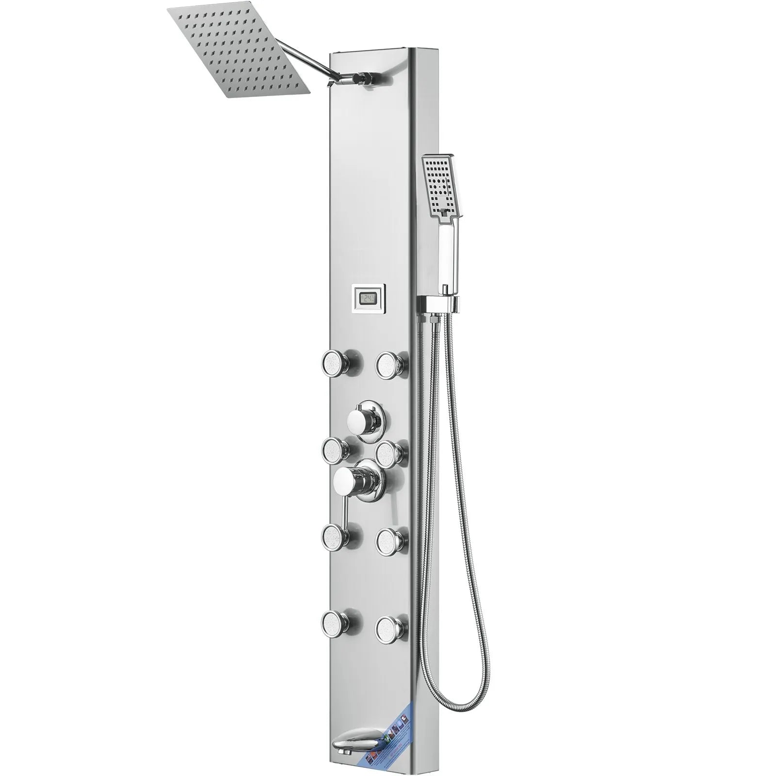 VEVOR Shower Panel System, 6 Shower Modes, Digital Display Shower Panel Tower, Rainfall, 8 Massage Jets, Tub Spout, 3-Setting Handheld Shower Head 59