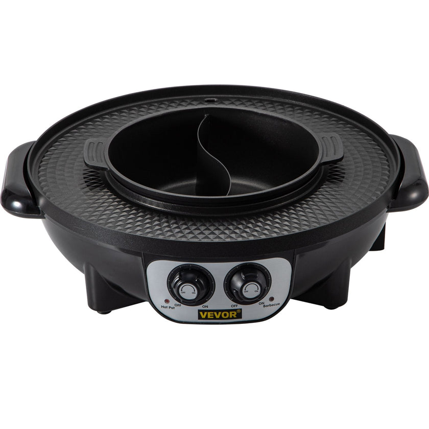 VEVOR 2 in 1 Electric Grill and Hot Pot, 2200W BBQ Pan Grill and Hot Pot, Multifunctional Teppanyaki Grill Pot with Dual Temp Control, Smokeless Hot Pot Grill with Nonstick Coating for 1-8 People