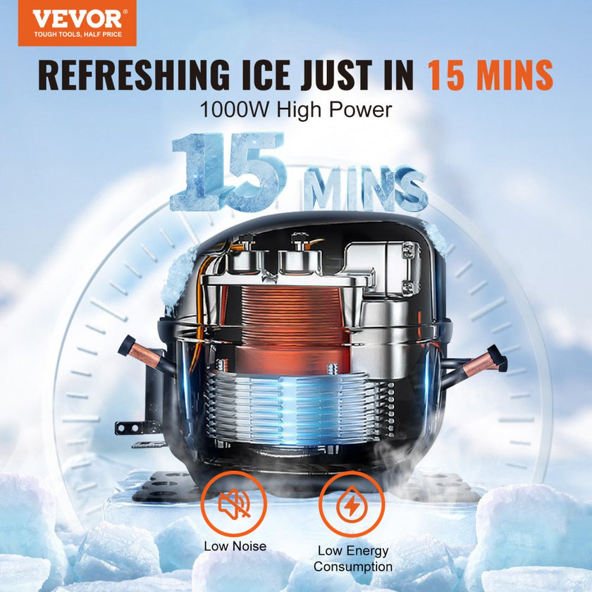 VEVOR Commercial Ice Maker, 550LBS/24H Ice Making Machine with 330.7LBS Large Storage Bin, 1000W Auto Self-Cleaning Ice Maker Machine with 3.5-inch LED Panel for Bar Cafe Restaurant Business