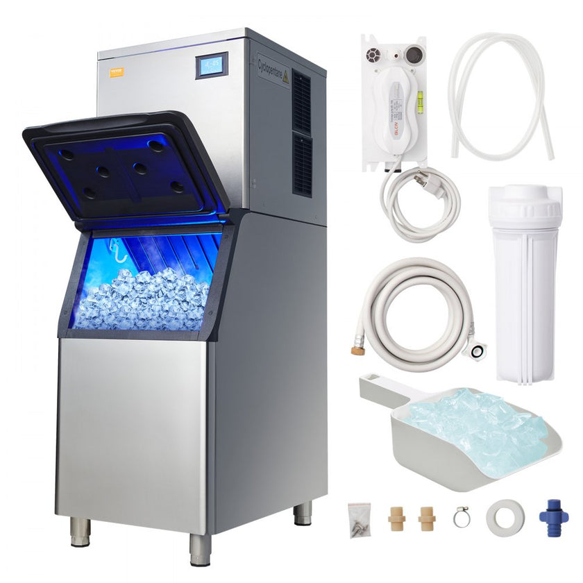 VEVOR Commercial Ice Maker, 550LBS/24H Ice Making Machine with 330.7LBS Large Storage Bin, 1000W Auto Self-Cleaning Ice Maker Machine with 3.5-inch LED Panel for Bar Cafe Restaurant Business