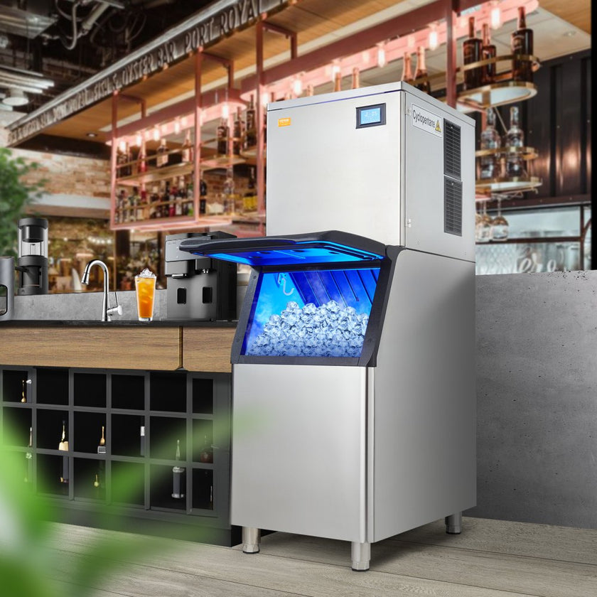 VEVOR Commercial Ice Maker, 360LBS/24H Ice Making Machine with 330.7LBS Large Storage Bin, 700W Auto Self-Cleaning Ice Maker Machine with 3.5-inch LED Panel for Bar Cafe Restaurant Business