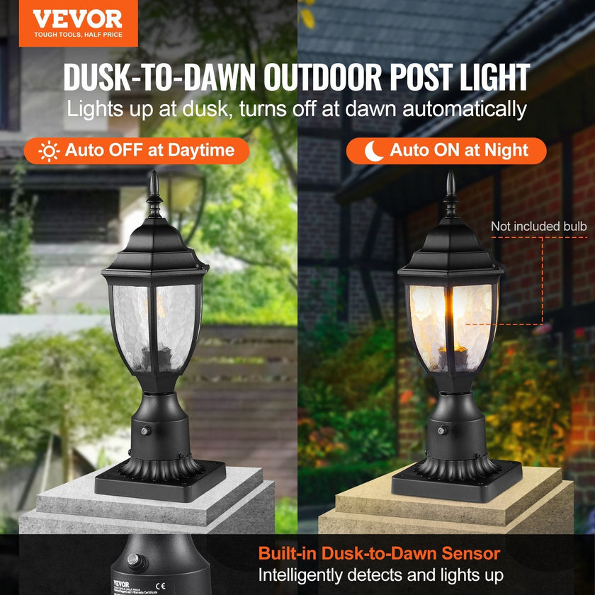 VEVOR 2 PCs Dusk to Dawn Outdoor Lamp Post Light Fixture 15.35in Pole Pier Mount