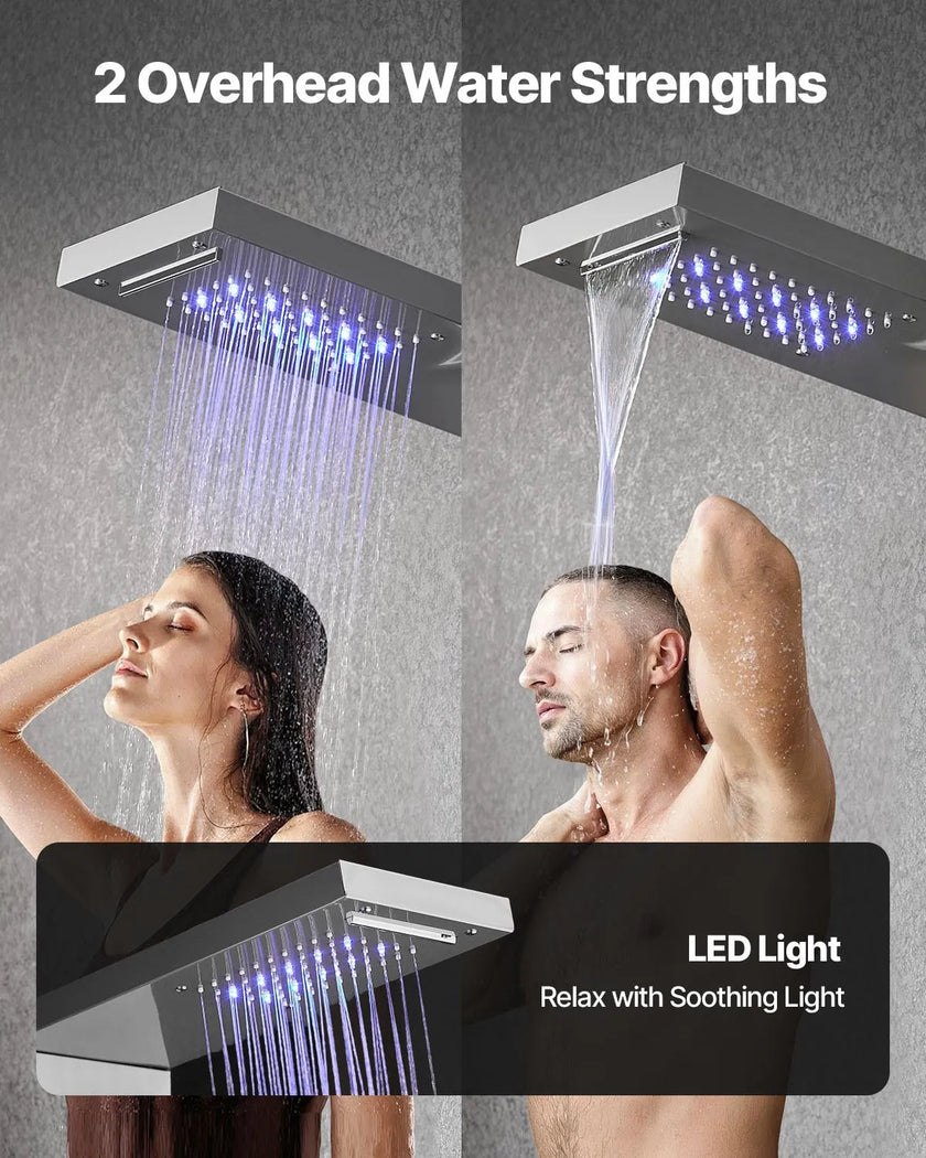 VEVOR Shower Panel Tower System Stainless Steel Column Rainfall Head 5 Modes