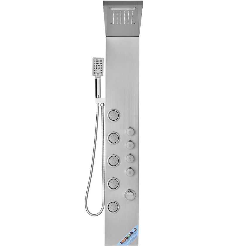 VEVOR Shower Panel System, 4 Shower Modes Shower Panel Tower, Rainfall, Waterfall, 5 Full Body Massage Jets and 3-Setting Handheld Shower Head with 59