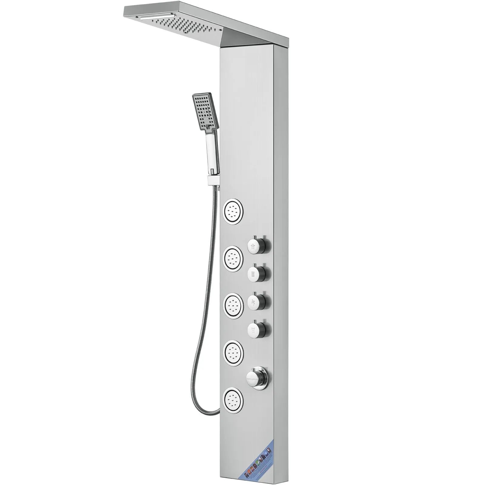VEVOR Shower Panel System, 4 Shower Modes Shower Panel Tower, Rainfall, Waterfall, 5 Full Body Massage Jets and 3-Setting Handheld Shower Head with 59