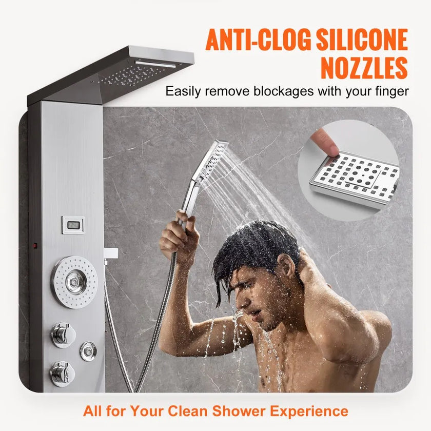 VEVOR Shower Panel System, 6 Shower Modes, LED & Display Shower Panel Tower, Rainfall, Waterfall, 4 Body Massage Jets, Tub Spout, Handheld Shower Head 59