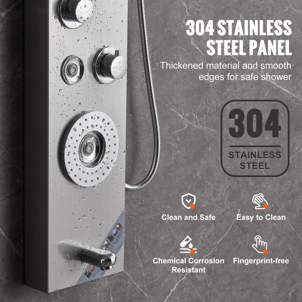 VEVOR Shower Panel System, 6 Shower Modes, LED & Display Shower Panel Tower, Rainfall, Waterfall, 4 Body Massage Jets, Tub Spout, Handheld Shower Head 59
