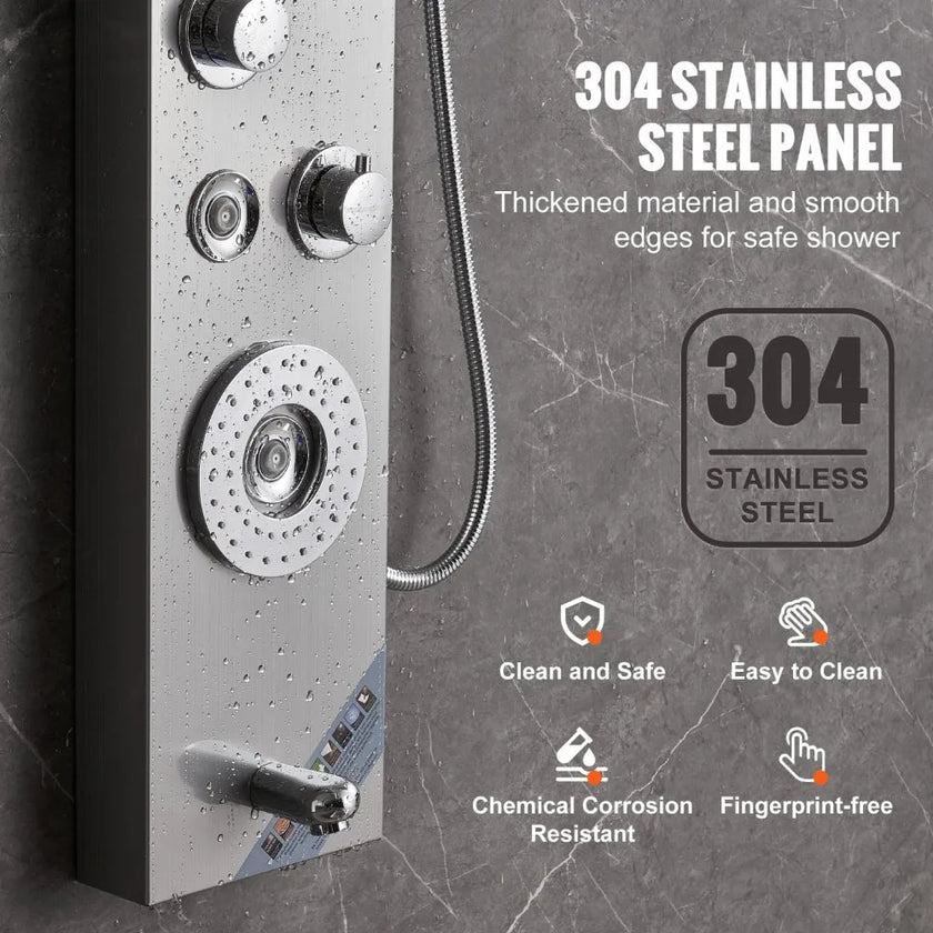 VEVOR Shower Panel System, 6 Shower Modes, LED & Display Shower Panel Tower, Rainfall, Waterfall, 4 Body Massage Jets, Tub Spout, Handheld Shower Head 59
