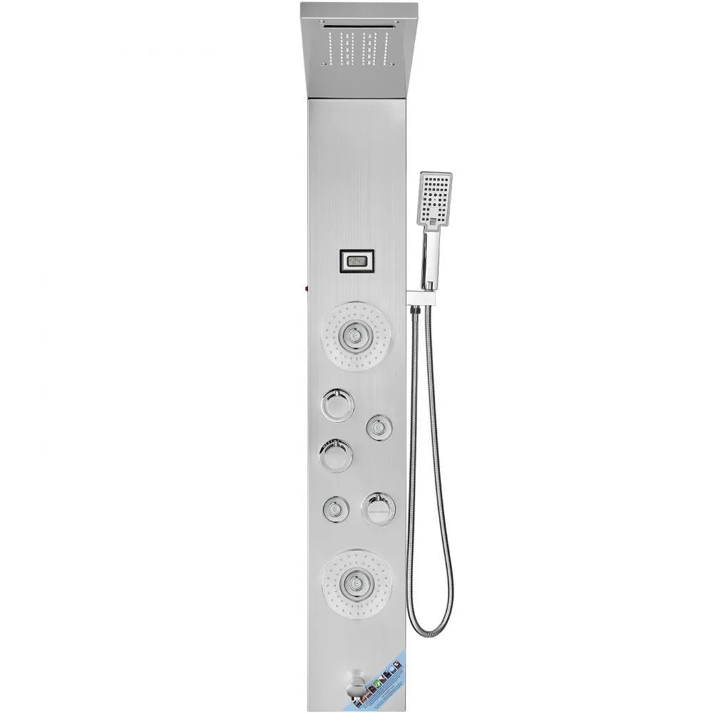 VEVOR Shower Panel System, 6 Shower Modes, LED & Display Shower Panel Tower, Rainfall, Waterfall, 4 Body Massage Jets, Tub Spout, Handheld Shower Head 59