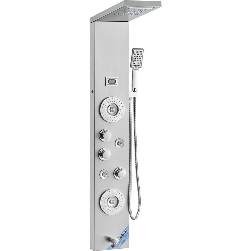 VEVOR Shower Panel System, 6 Shower Modes, LED & Display Shower Panel Tower, Rainfall, Waterfall, 4 Body Massage Jets, Tub Spout, Handheld Shower Head 59