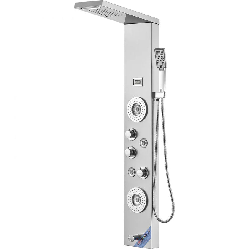 VEVOR Shower Panel System, 6 Shower Modes, LED & Display Shower Panel Tower, Rainfall, Waterfall, 4 Body Massage Jets, Tub Spout, Handheld Shower Head 59