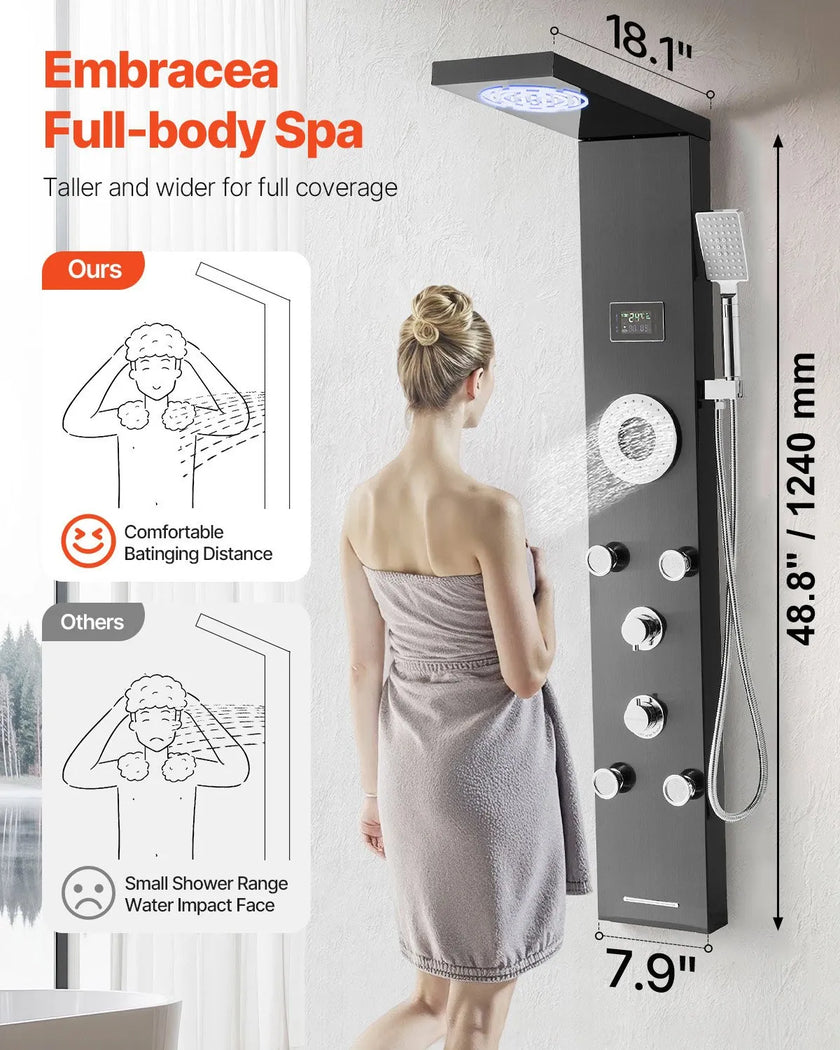 VEVOR Shower Panel Tower System Stainless Steel Column Rainfall Head Massage Jet