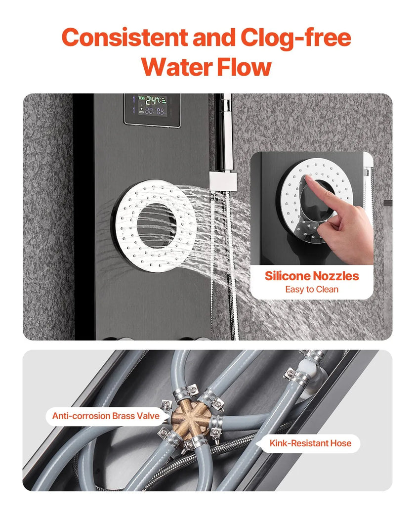 VEVOR Shower Panel Tower System Stainless Steel Column Rainfall Head Massage Jet