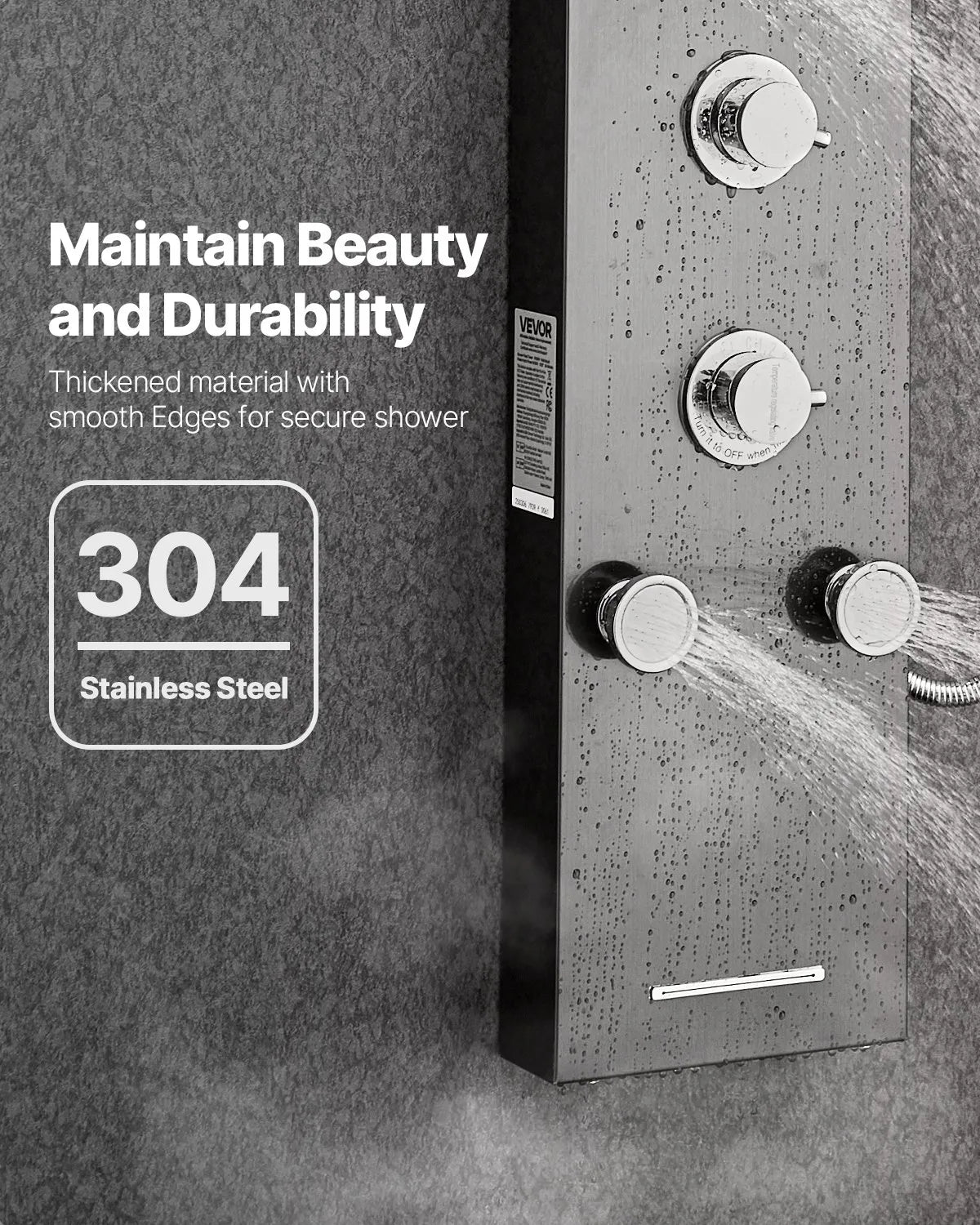 VEVOR Shower Panel Tower System Stainless Steel Column Rainfall Head Massage Jet