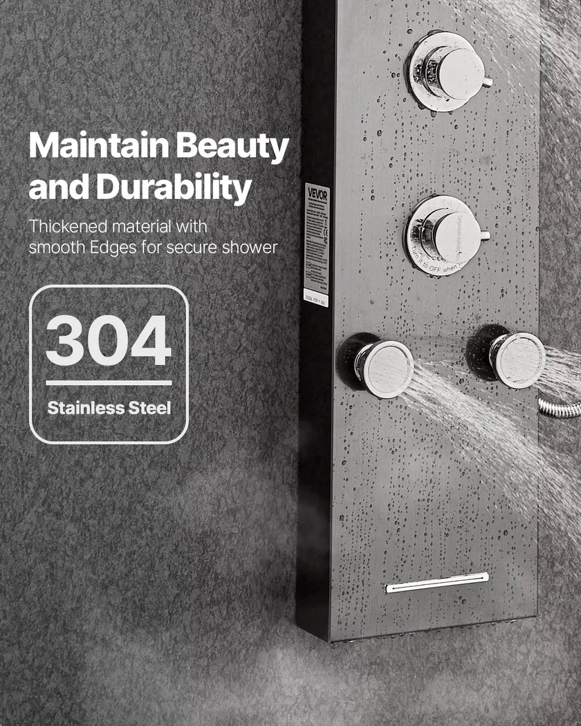 VEVOR Shower Panel Tower System Stainless Steel Column Rainfall Head Massage Jet
