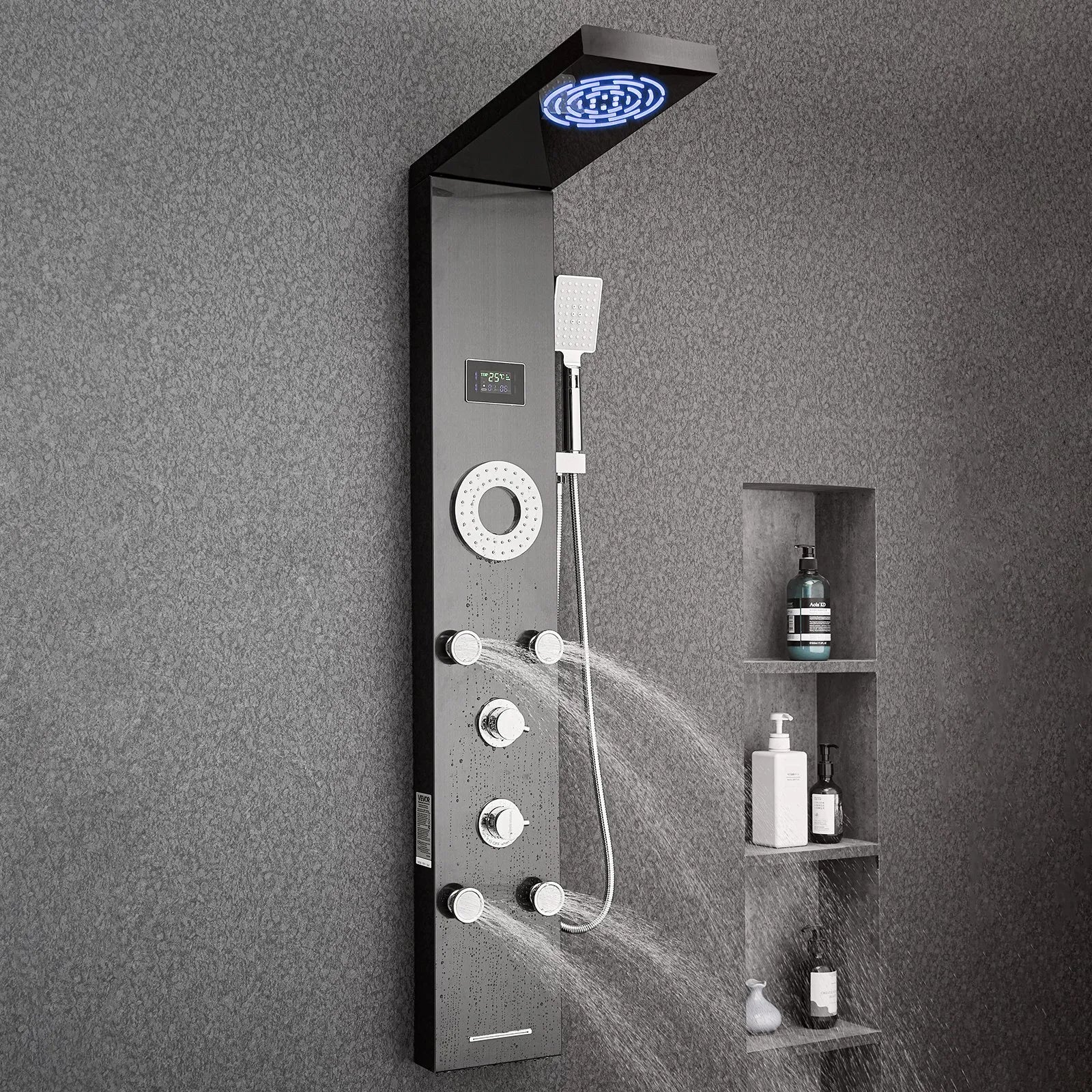 VEVOR Shower Panel Tower System Stainless Steel Column Rainfall Head Massage Jet