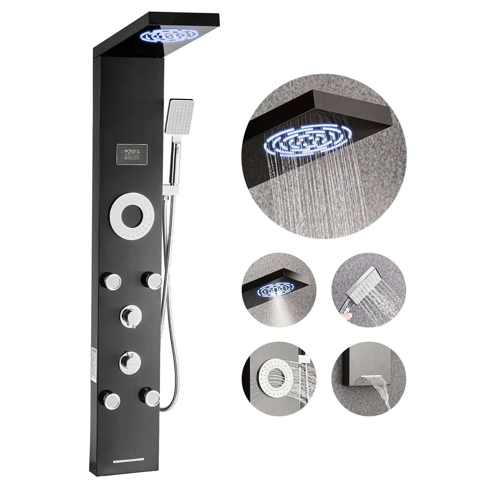 VEVOR Shower Panel Tower System Stainless Steel Column Rainfall Head Massage Jet