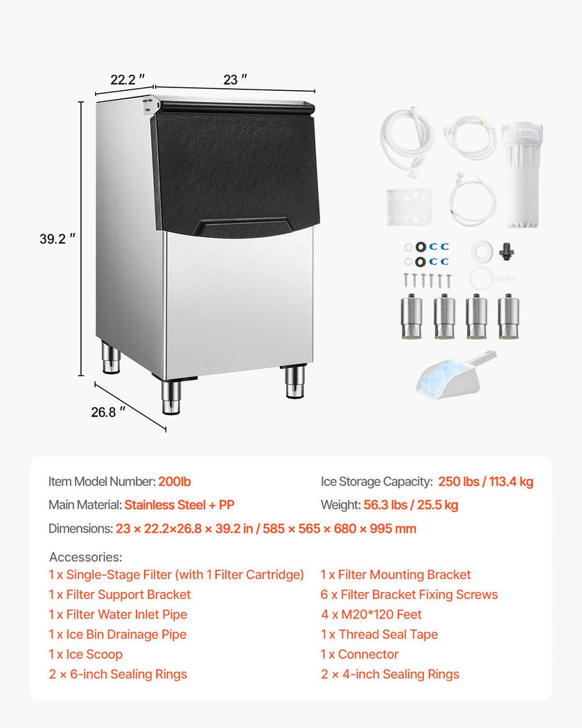VEVOR Commercial Ice Maker Storage Bin 250lbs Capacity Ice Bin with Filter