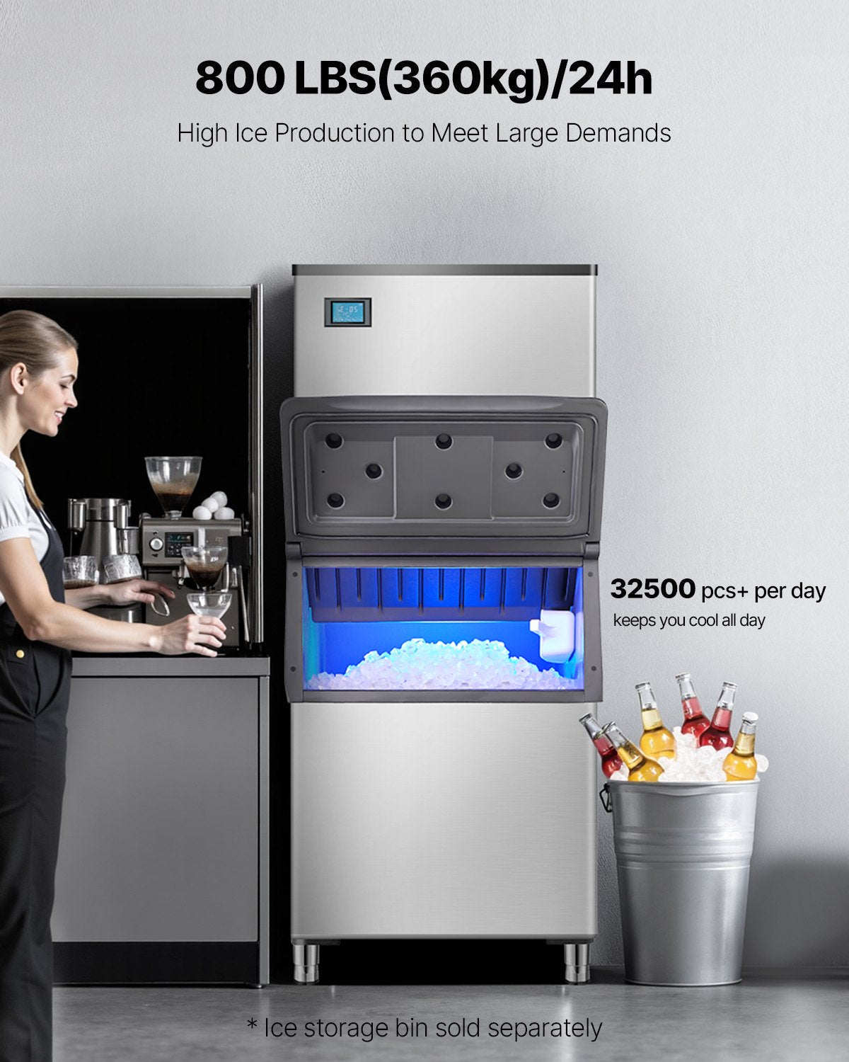 VEVOR Commercial Ice Maker 800 lbs/24 h Self-Cleaning Ice Machine - Head Only