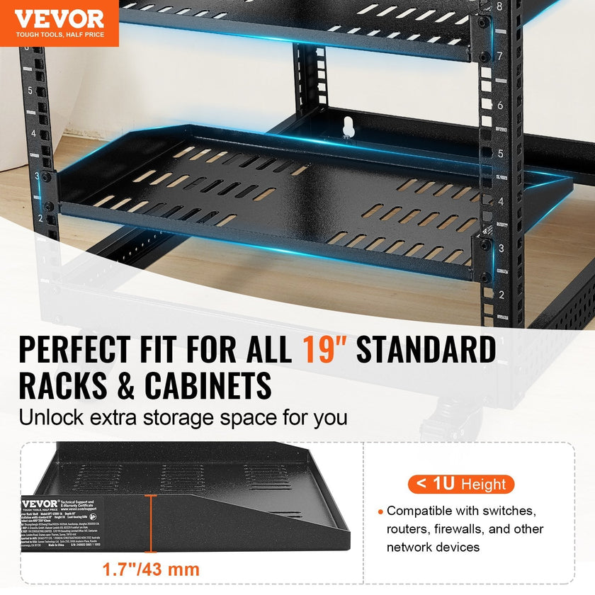 VEVOR 2PCS 1U Server Rack Shelf 10