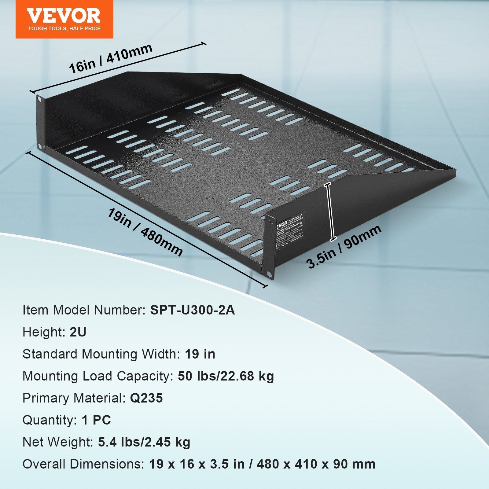 VEVOR 2U Server Rack Shelf 16