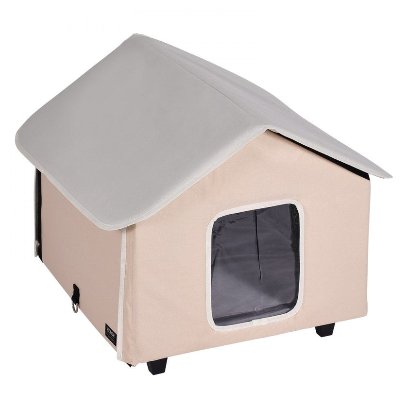 VEVOR Elevated Heated Cat House Kitty Shelter with Heated Pad Brown Middle