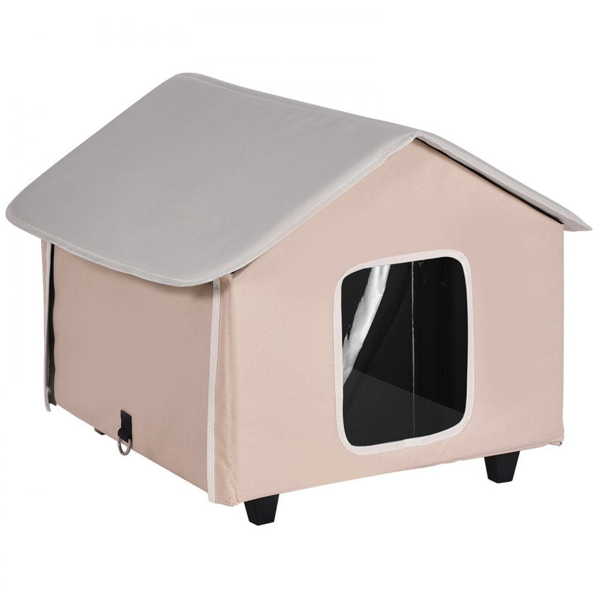 VEVOR Elevated Heated Cat House Kitty Shelter with Heated Pad Brown Middle