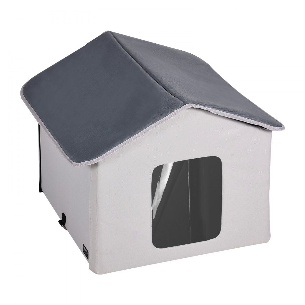 VEVOR Heated Cat House Foldable Kitty Shelter with Heated Pad Gray Middle