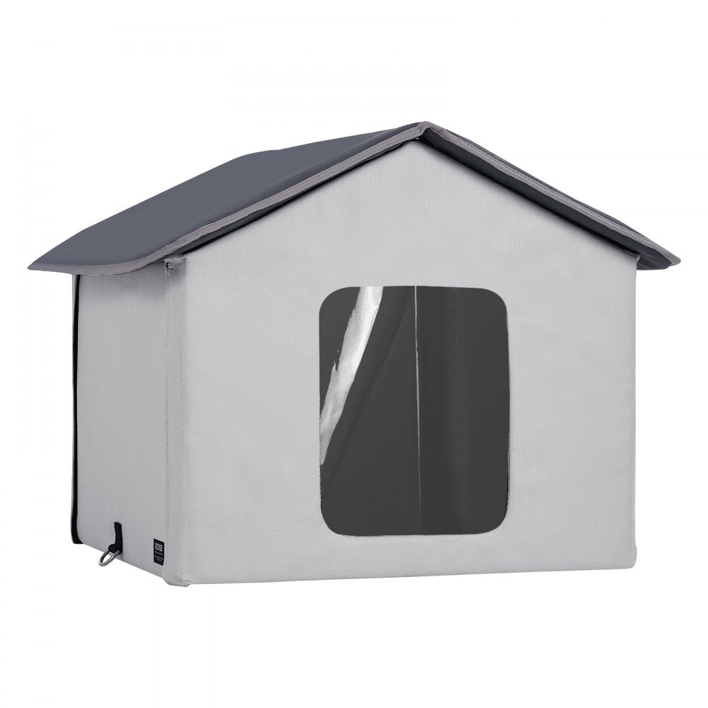 VEVOR Heated Cat House Foldable Kitty Shelter with Heated Pad Gray Middle